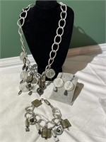 Glass Bead Necklace, Earring, & Bracelet Set