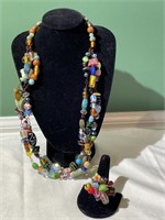 Glass Beaded Necklace& Ring