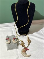 Wooden Santa Necklace & Earring Set