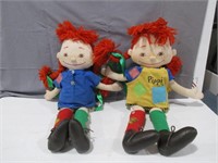 (2) Pippi Longstocking Cloth Dolls