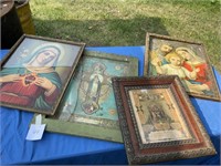 Several antique religious pictures