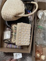 Old purses and take glassware and sewing supplies