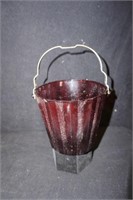 Vintage Ruby Red Ice Bucket with Handle