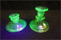 Set of Two Vaseline Glass Candle Holders