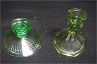 Set of Two Vintage  Green Candle Holders