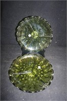 Set of Two Green Divided Dishes