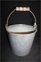 Vintage Grey Enamel Ware Water Pail with Handle