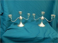 Pair Sterling Silver (3) Candle Holders Duchin