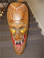 Vintage Huge Carved Wood Tiki God Mask Statue