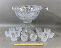 Beautiful Punch Bowl With Ladle And 12 Cups