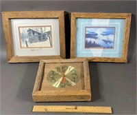 Barn wood Frames with Prints and Clock