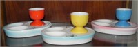 Set of 3 Mid Century Egg Cups with Plates