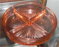 Pink Depression Glass Divided Relish Dish