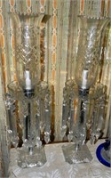 Pair Vtg Crystal Hurricane Electric Lamps w/Prisms