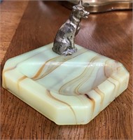 Vintage Green Onyx Figural Dog Ashtray