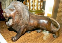 MID CENTURY CARVED WOODEN LION