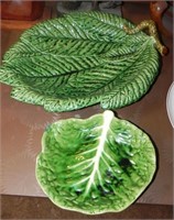 (2) Majolica Cabbage Leaf Portugal Dishes