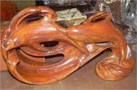 Vintage Artisan Dolphins/Wave Wooden Sculpture