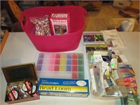bead loom, beads, in pink basket