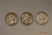 1939,1940, & 1944 US Silver Mercury Dimes