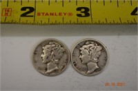 1943 & 1944 US Mercury Dimes