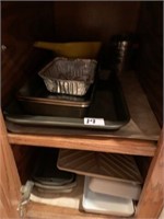 LOT OF PANS AND TWO TV TRAYS