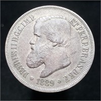 1889 Brazil 500 Reis -  Silver - Sharp!