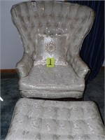 Wing back chair & ottoman - upholstered