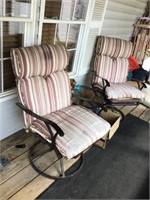 Metal patio swivel chairs and side table