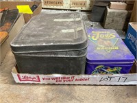 2 metal tins and contents