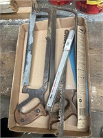 2 hand saws and misc blades
