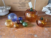 Hand blown glass pumpkins & group of floats