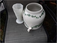Spigot jug no top and white vase