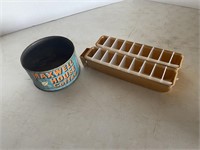 Lagrange wood box, Maxwell House tin, ice trays