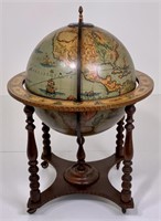 World Globe Bar, 31" diameter, 43" tall, turned