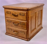 Oak file case, 3 drawers, paneled ends, metal
