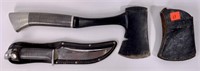 Western Cutlery Co: Hatchet with leather scabbard