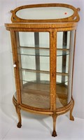 Oak China cabinet, curved glass door ends, mirror
