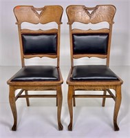 Pr. Pad back oak side chairs, acanthus carved back