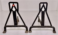 Andirons, art deco style, cast & wrought iron,