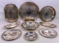 Silver-plate serving pieces: 2 round trays - 17.5"