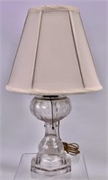 Pressed glass oil lamp (now electric), 5" base,