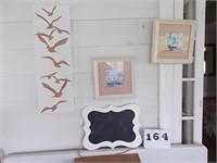 2 Framed Water Colors & Chalk Board and Bird Print