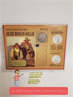 Yr 1890 Morgan Silver Dollar with History,  Shippi
