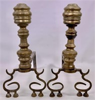Period brass andirons, 17" tall, 8" wide, 16" long