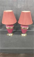 Pair of Burgundy Brass Table Lamps