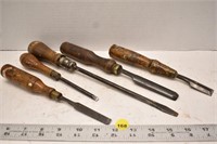 4 antique chisels and 1 screwdriver