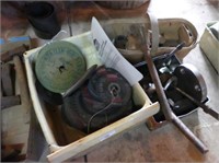 3 CONTAINER OF GRINDING WHEELS & SAW BLADES, ETC.