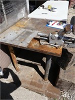 STEEL TABLE W/ 5" VISE TABLE IS 33" X 30" X 28"