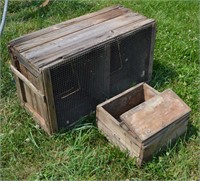 Homemade animal crate and a wooden box with lid